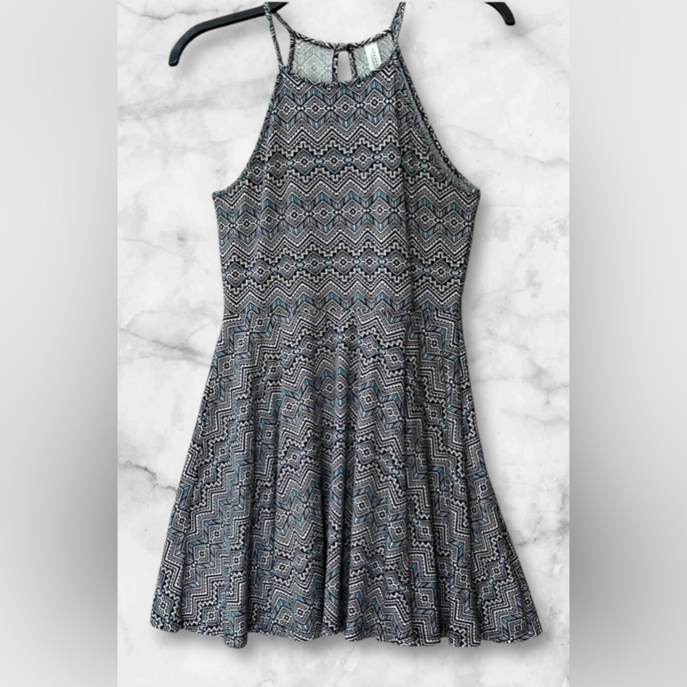 Aeropostale Summer Halter Dress Soft Stretchy Black Teal Pattern Size Small - Picture 2 of 6